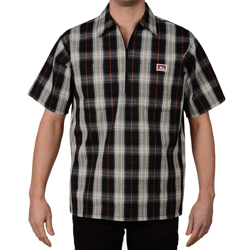 Ben Davis Plaid 1/2 Zip Shirt - Black/Cream 1