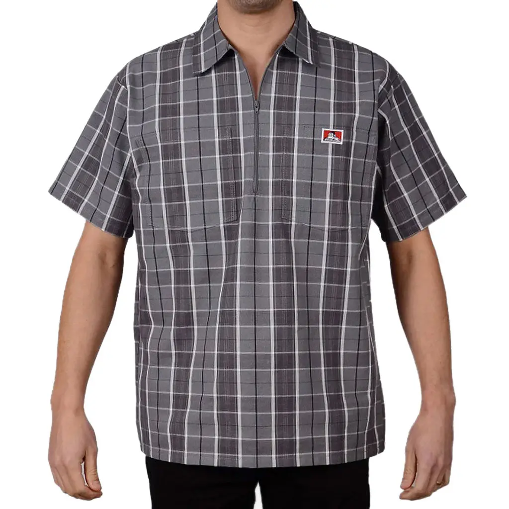 Ben Davis Plaid 1/2 Zip Shirt - Grey/Black 1