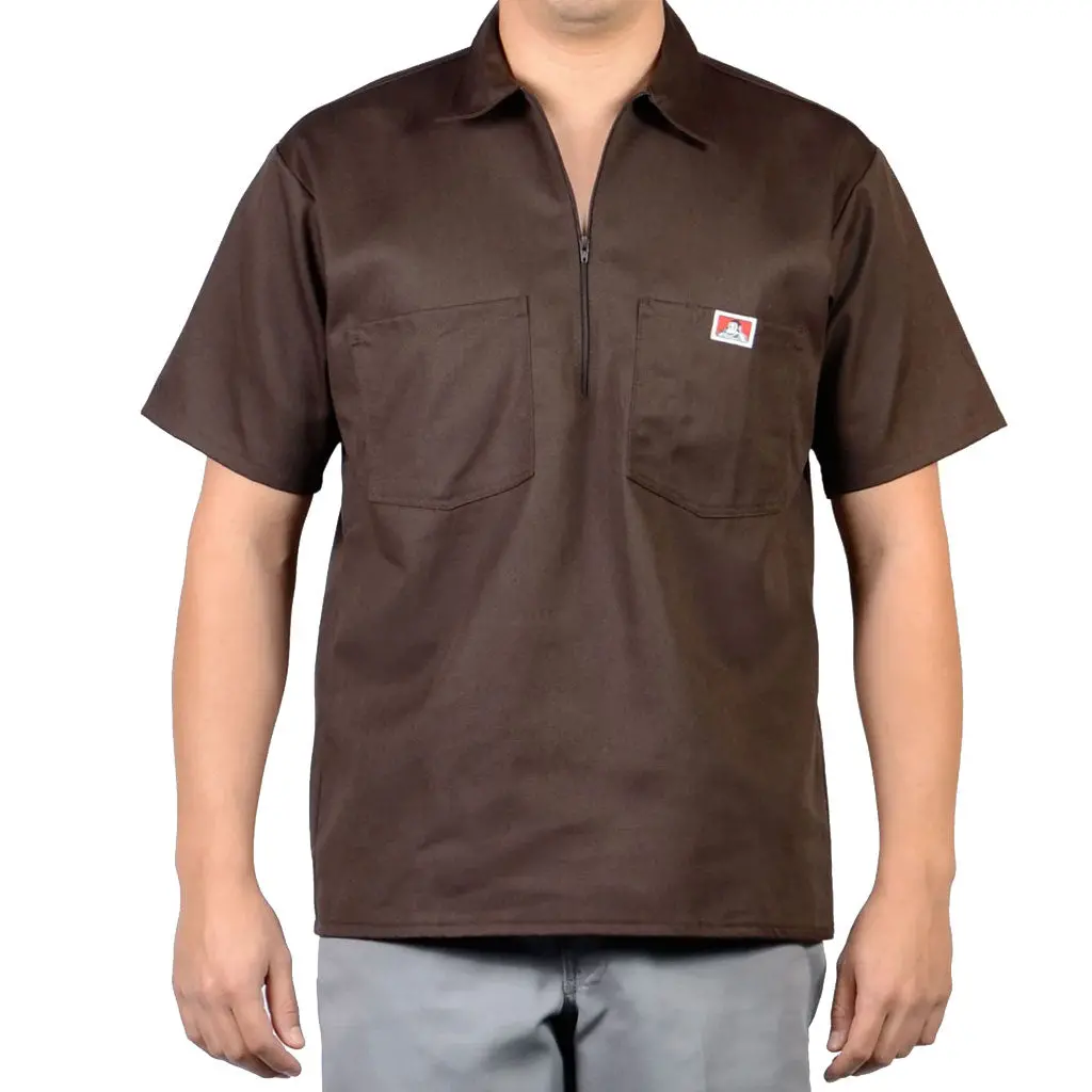 Ben Davis Solid 1/2 Zip Shirt - Brown 1