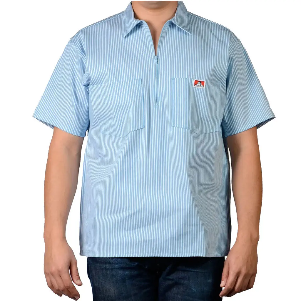 Ben Davis Stripe 1/2 Zip Shirt - Blue 1