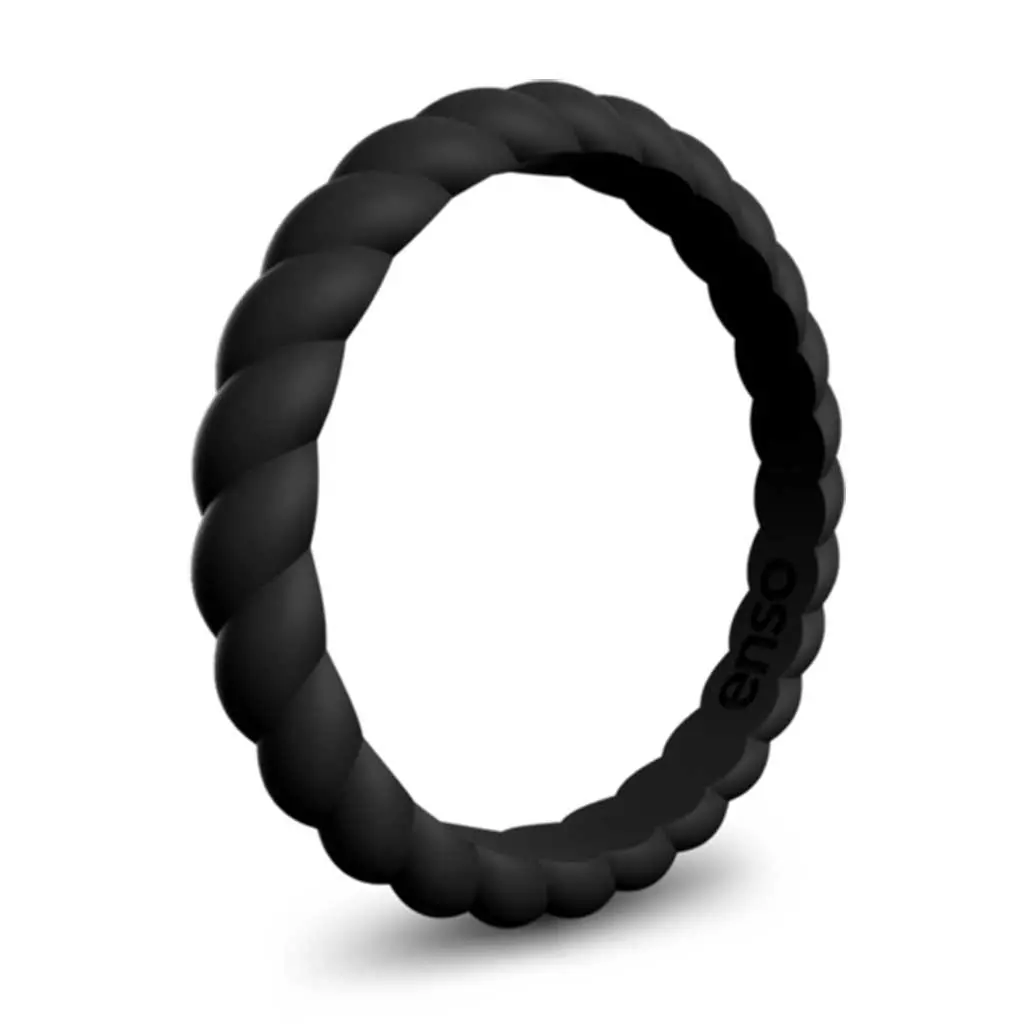 Enso Rings Braided Stackables Silicone Ring Triple Pack - Obsidian/Pink/White 1