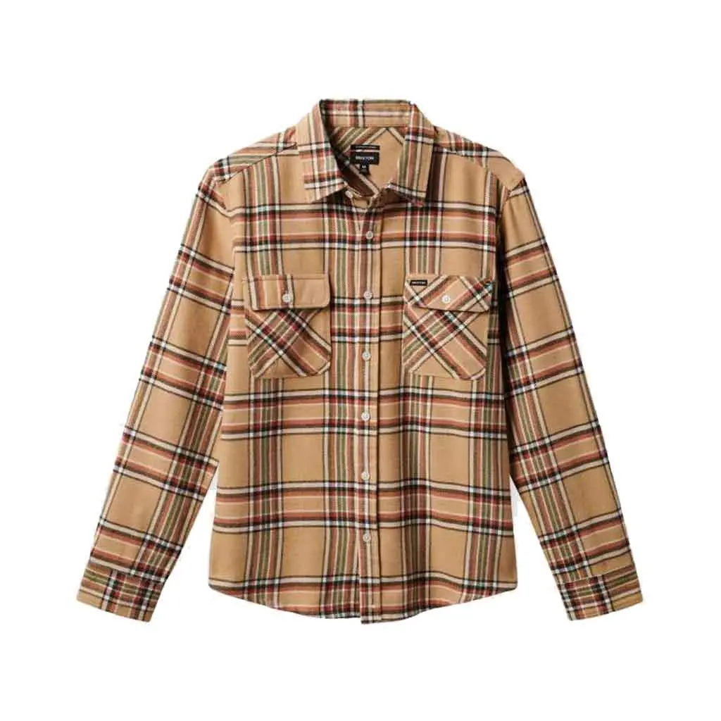 Brixton Bowery L/S Flannel - Sand/Off White/Terracotta 1