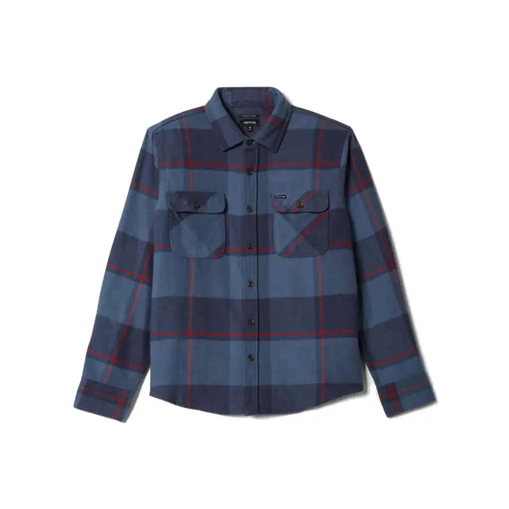 Brixton Bowery L/S Flannel - Bering Sea/Mood Indigo/Adrenal 1