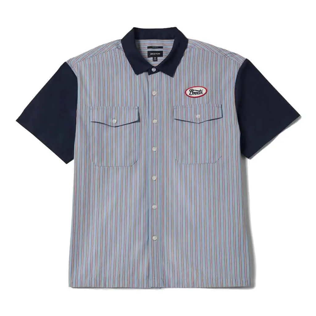 Brixton Builders Olson S/S Woven - Blue Aura Stripe 1