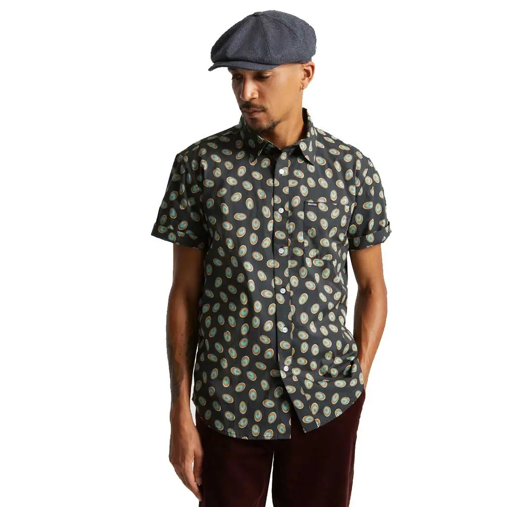 Brixton Charter Print S/S Woven - Washed Black/Teal 2