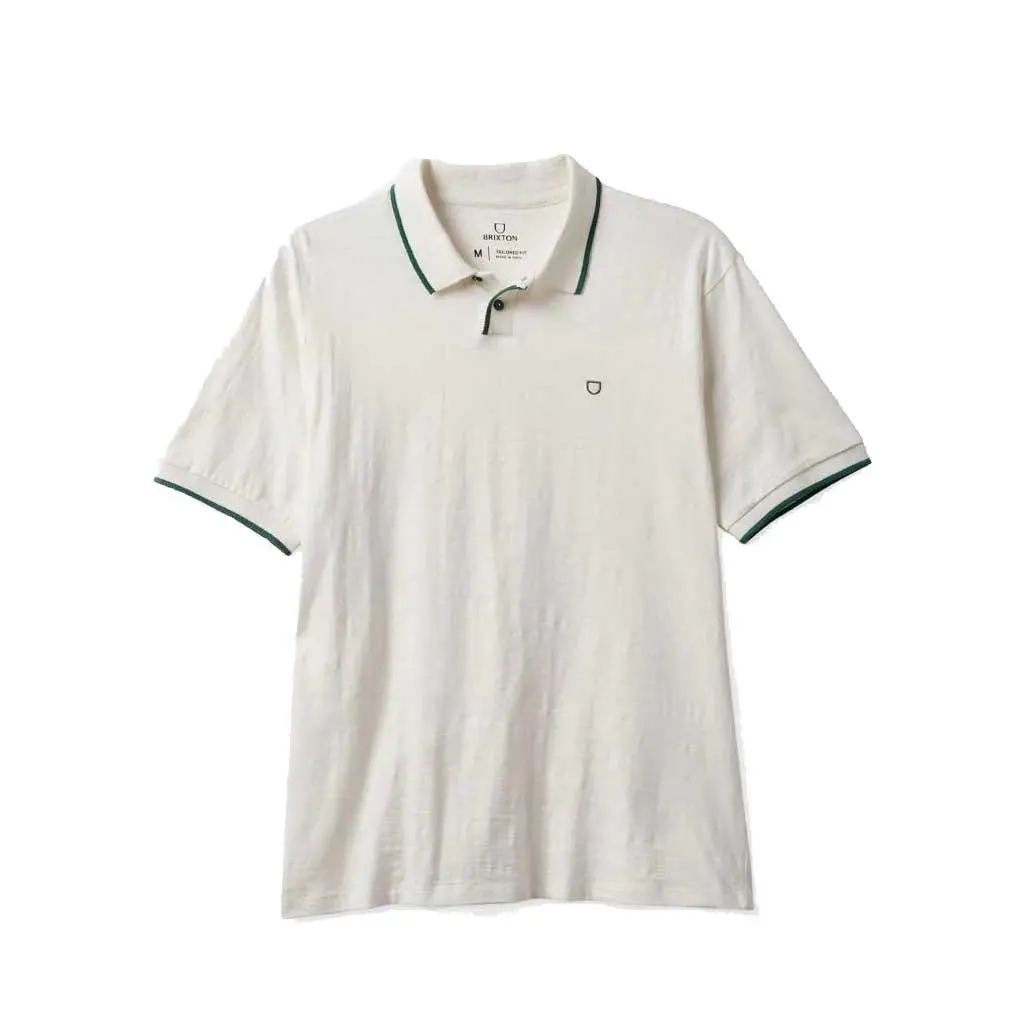 Brixton Proper Slub S/S Polo Knit - Off White/Spruce 1