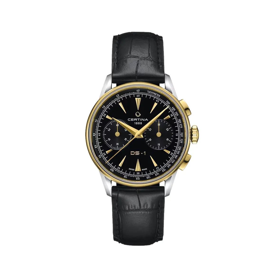 Ds-1 Chrono Automatic Yellow Pvd Two-Tone 42Mm - Black On Leather Strap 1