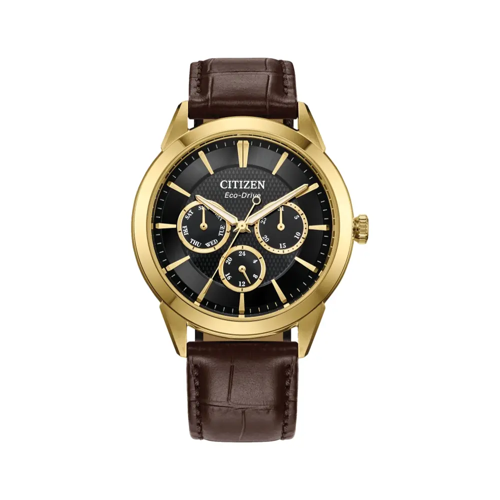 Rolan Gold-Tone 40Mm - Black On Leather Strap 1