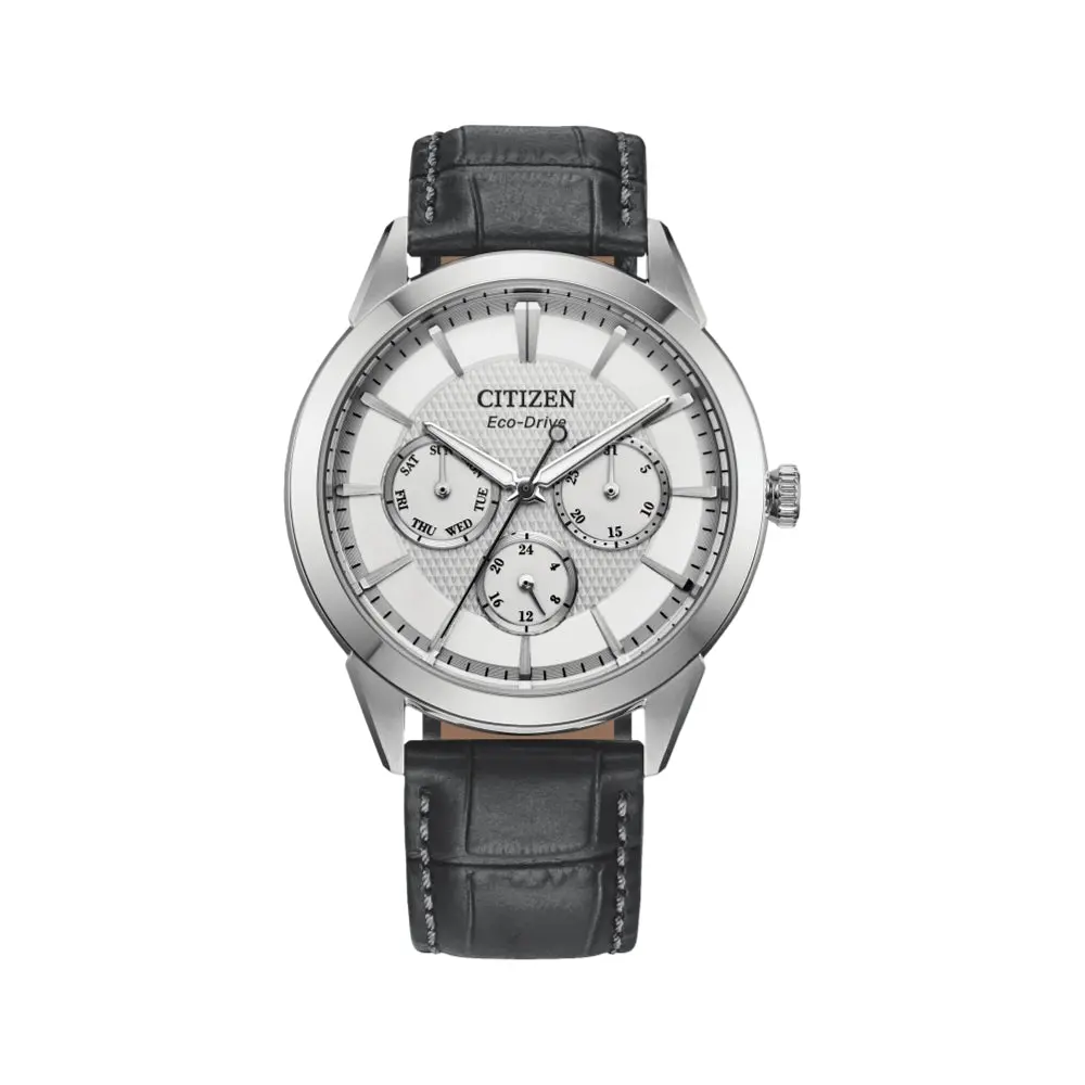 Rolan 40Mm - Silver On Leather Strap 1