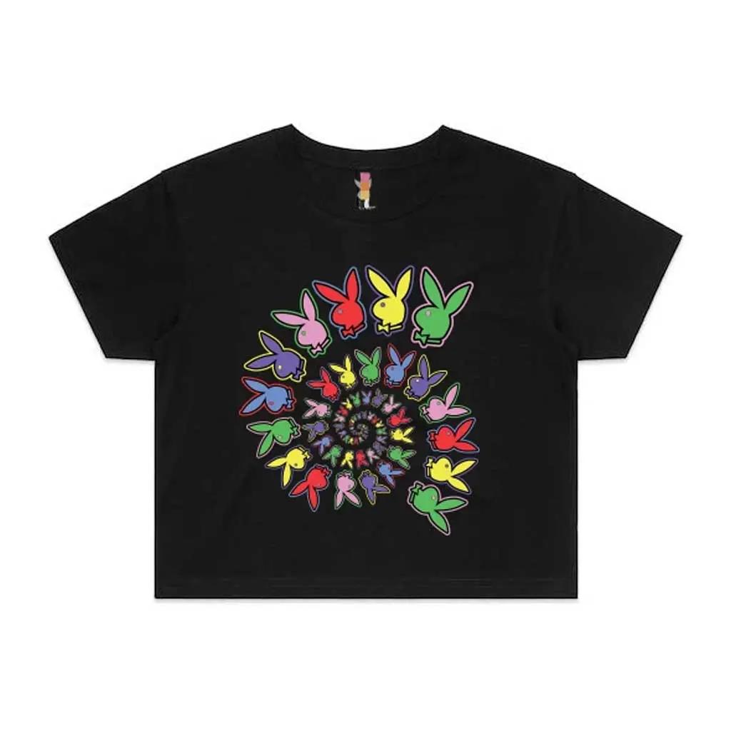 Color Bars X Playboy Women's Spiral Crop Tee - Black 1