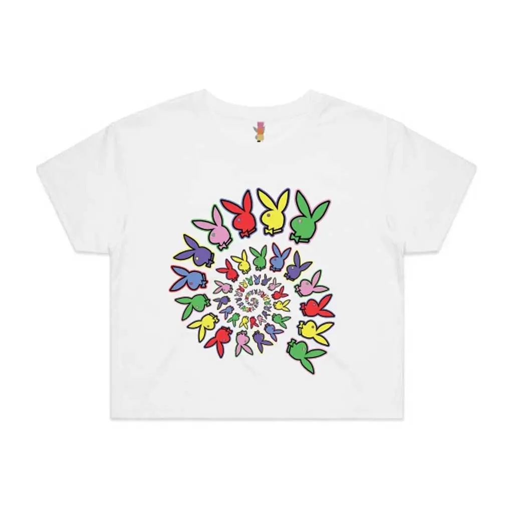 Color Bars X Playboy Women's Spiral Crop Tee - White 1