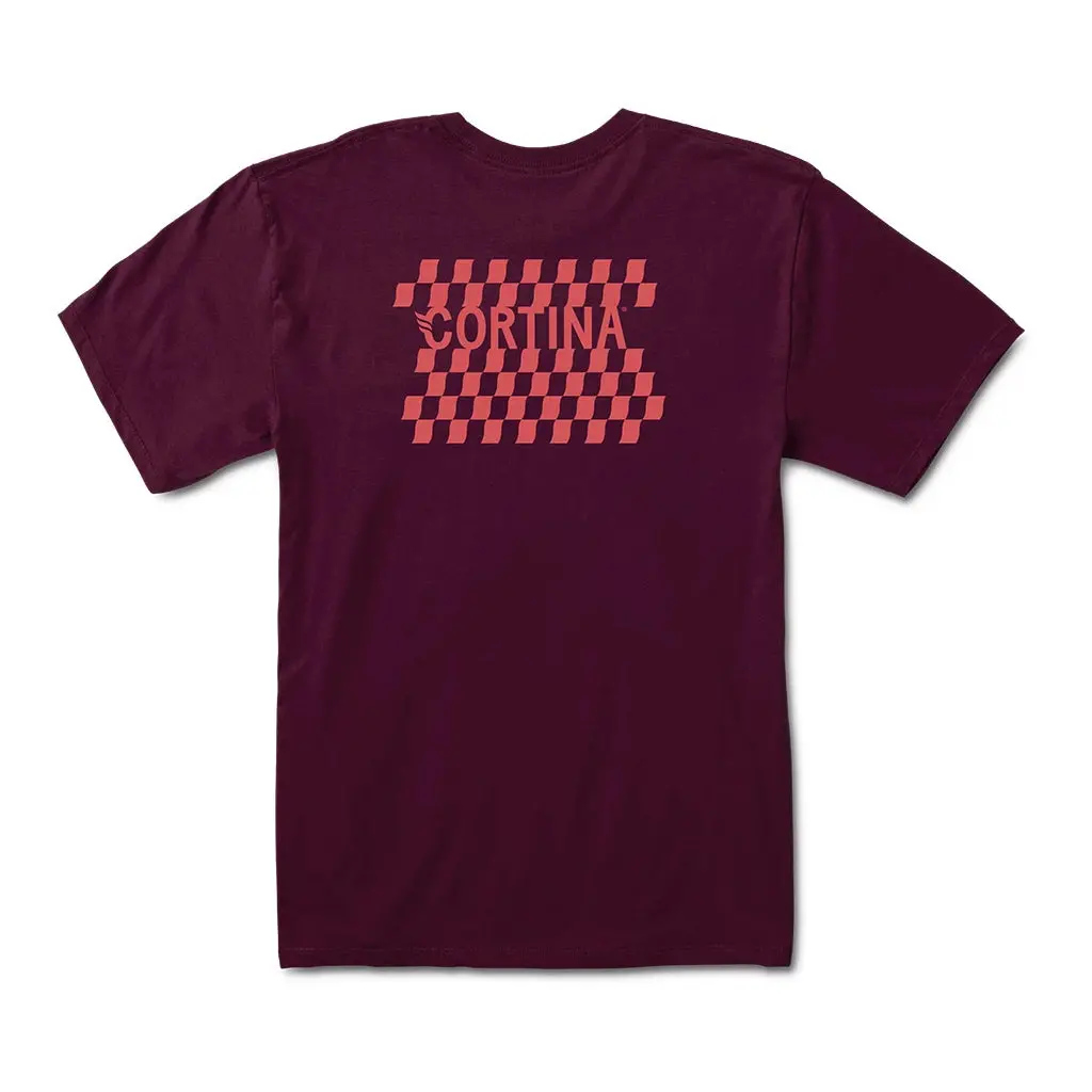 Cortina Bearings Rose Check Tee - Burgundy 1