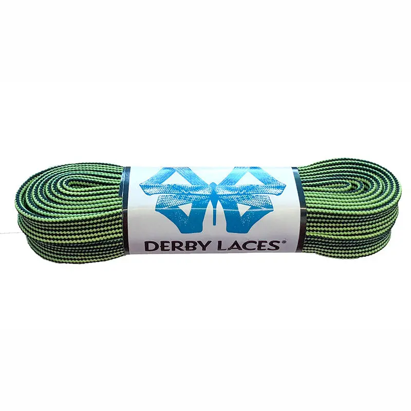 Derby Laces Waxed Skate Laces Black And Lime Green Stripe 1