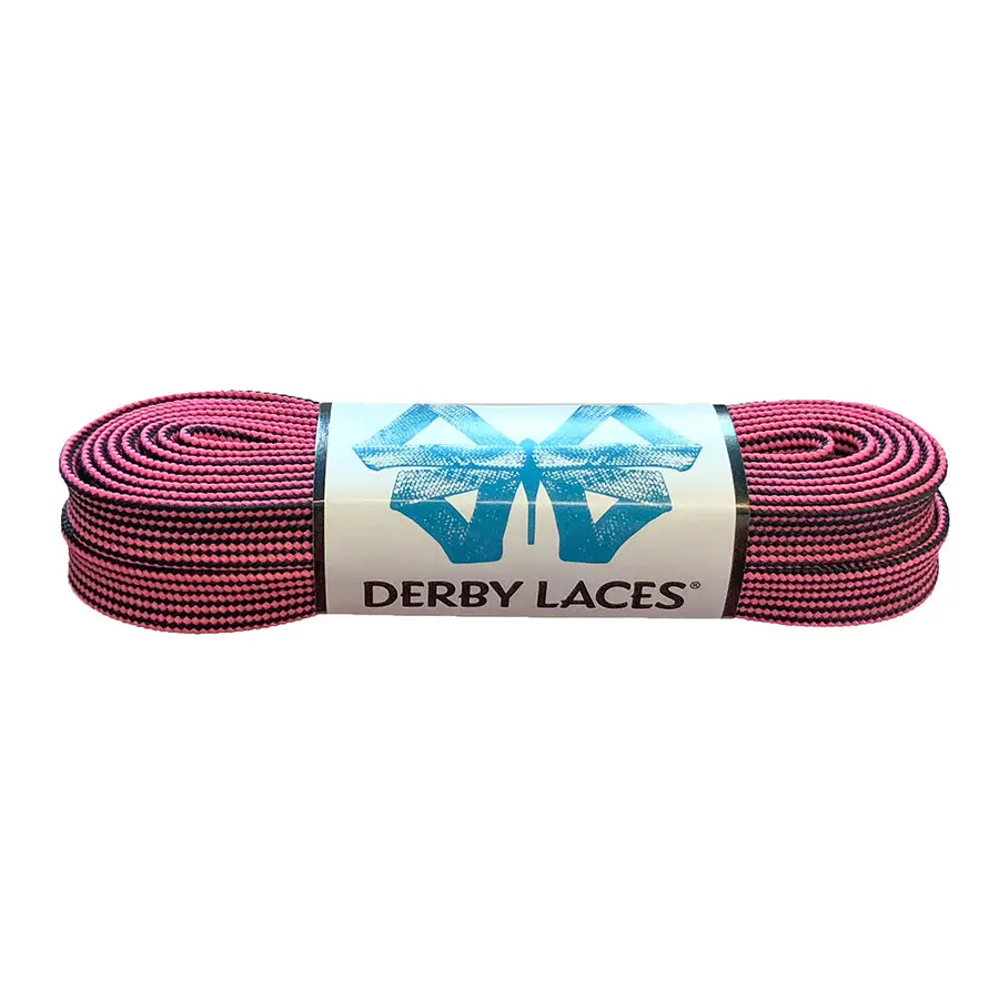 Derby Laces Waxed Skate Laces Black And Pink Stripe 1