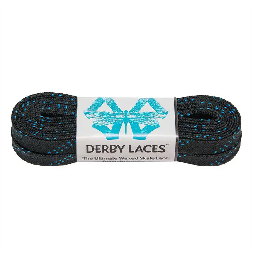 Derby Laces Waxed Skate Laces Black With Blue Tracer 1
