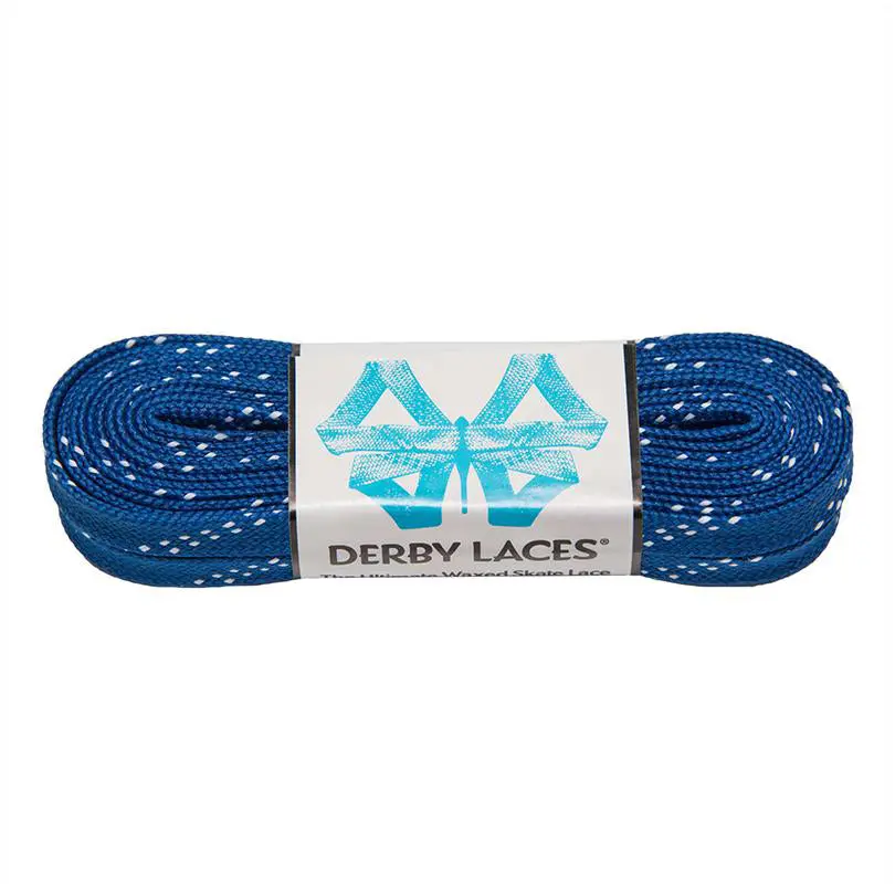 Derby Laces Waxed Skate Laces Blue With White Trace 1