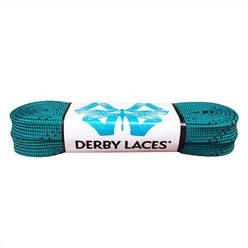 Derby Laces Waxed Skate Laces Teal With Black Tracer 1
