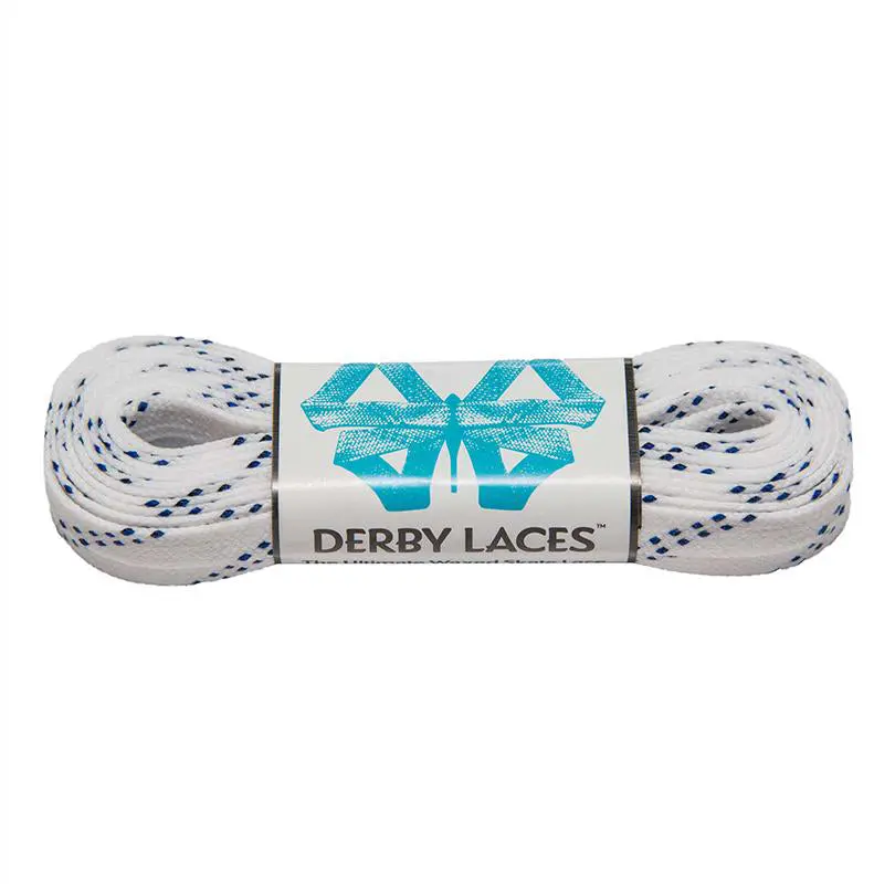 Derby Laces Waxed Skate Laces White With Blue Tracer 1