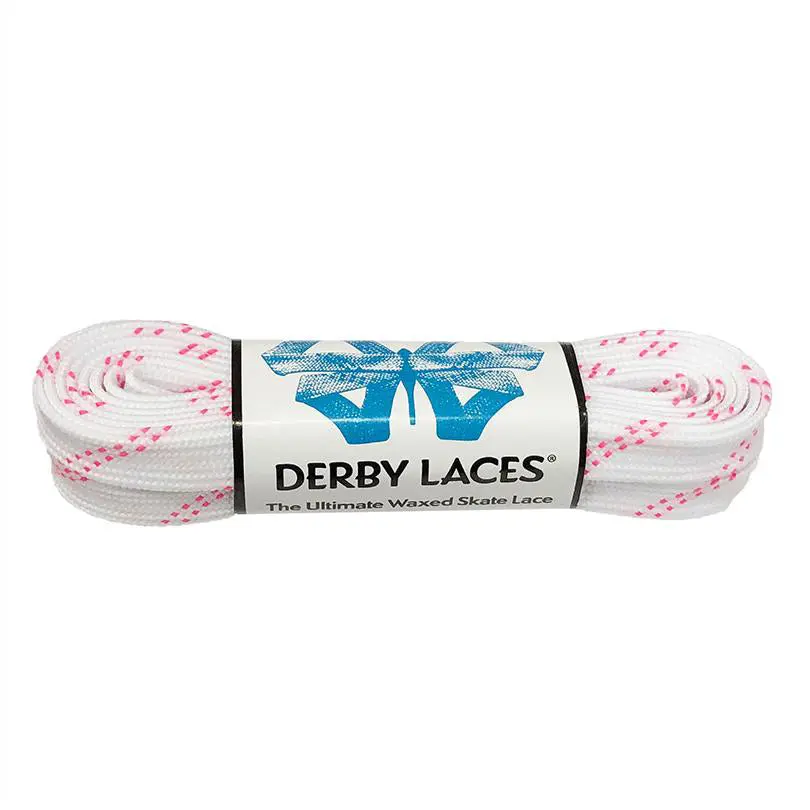 Derby Laces Waxed Skate Laces White With Pink Tracer 1