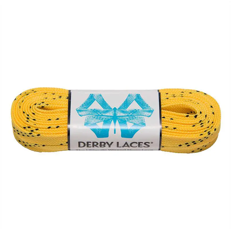 Derby Laces Waxed Skate Laces Yellow With Black Tracer 1