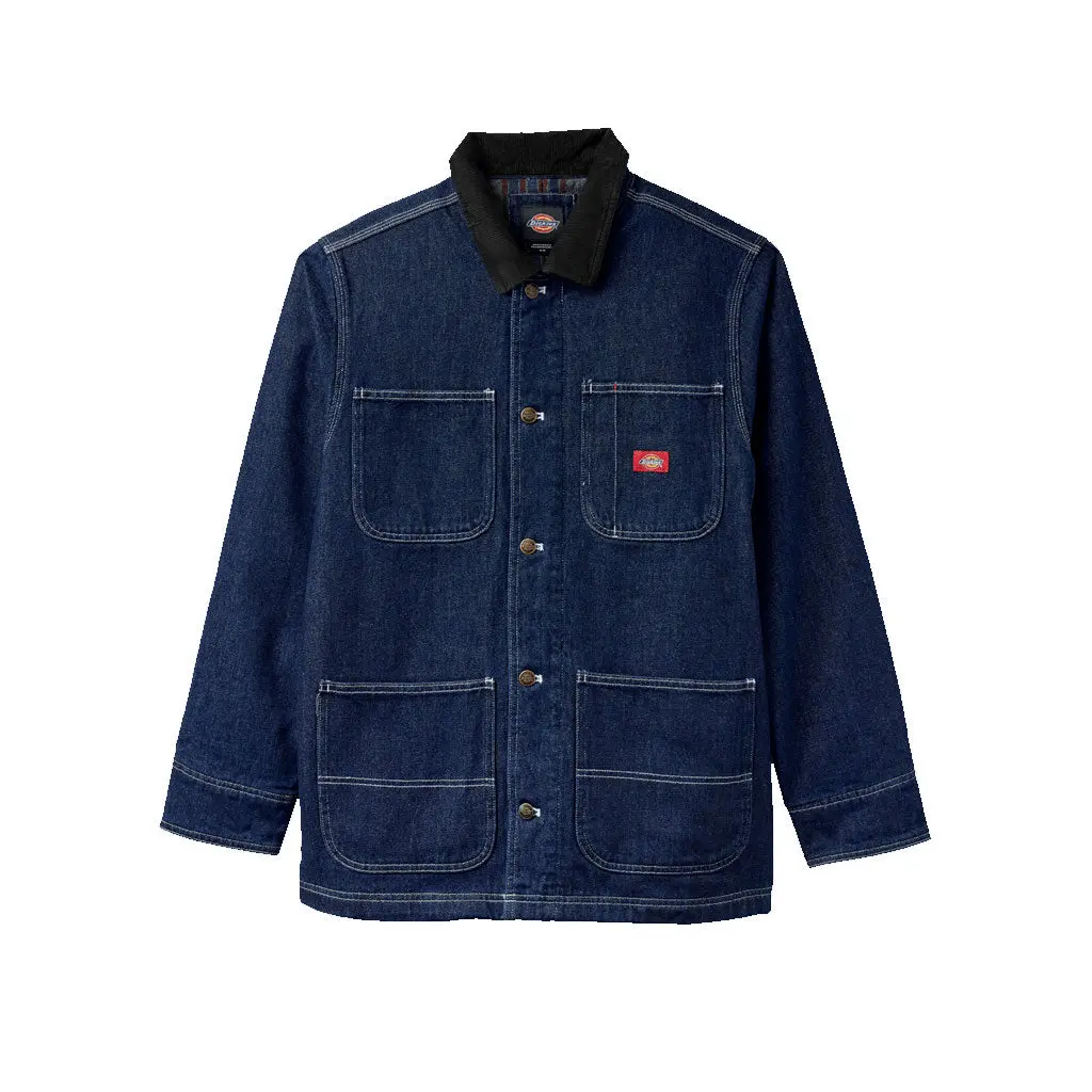 Dickies Lined Denim Chore Coat Jacket - Rinse Indigo Blue 1