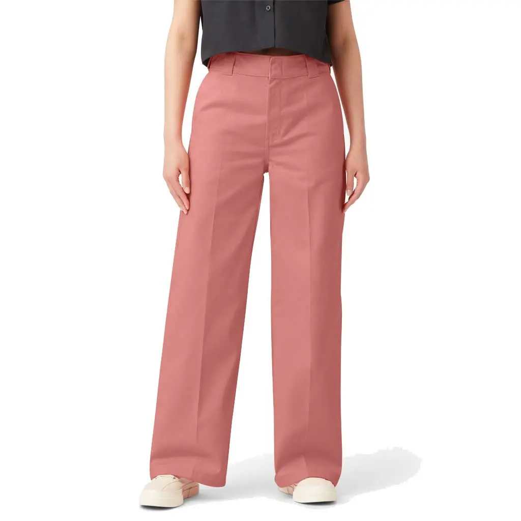 Dickies Women's Wide Leg Work Pant - Stone Rosette 1