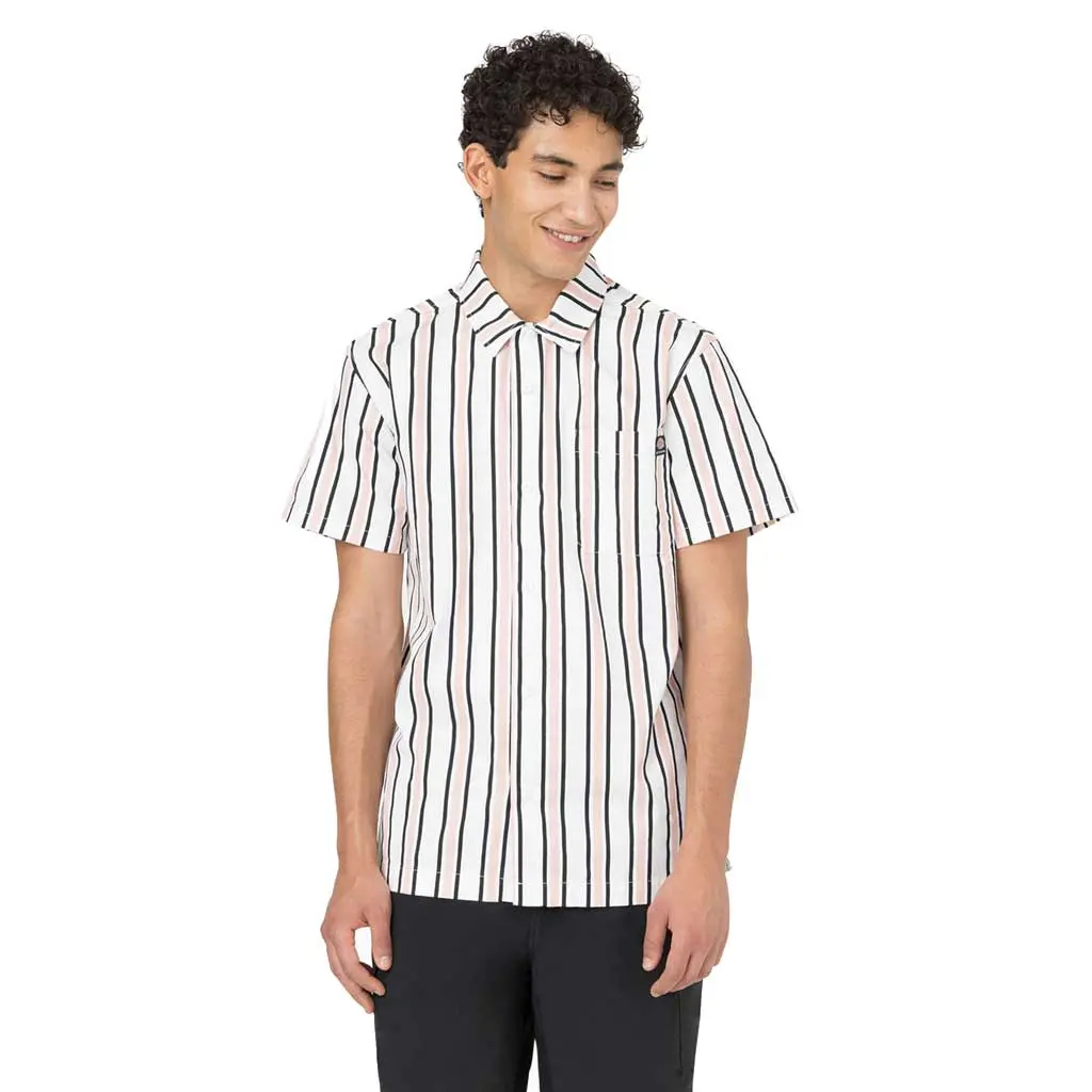 Dickies Skate Woven Shirt - White/Lotus/Black Stripe 1