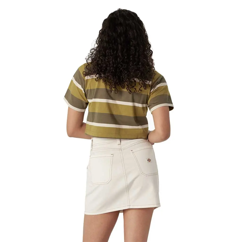 Dickies Women's Crop S/S Pattern Pocket Tee - Moss/Military Green Stripe 2
