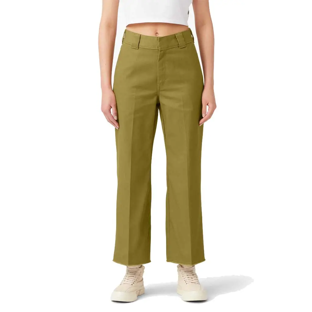 Dickies Women's Cropped Twill Ankle Pant - Rinsed Green 1