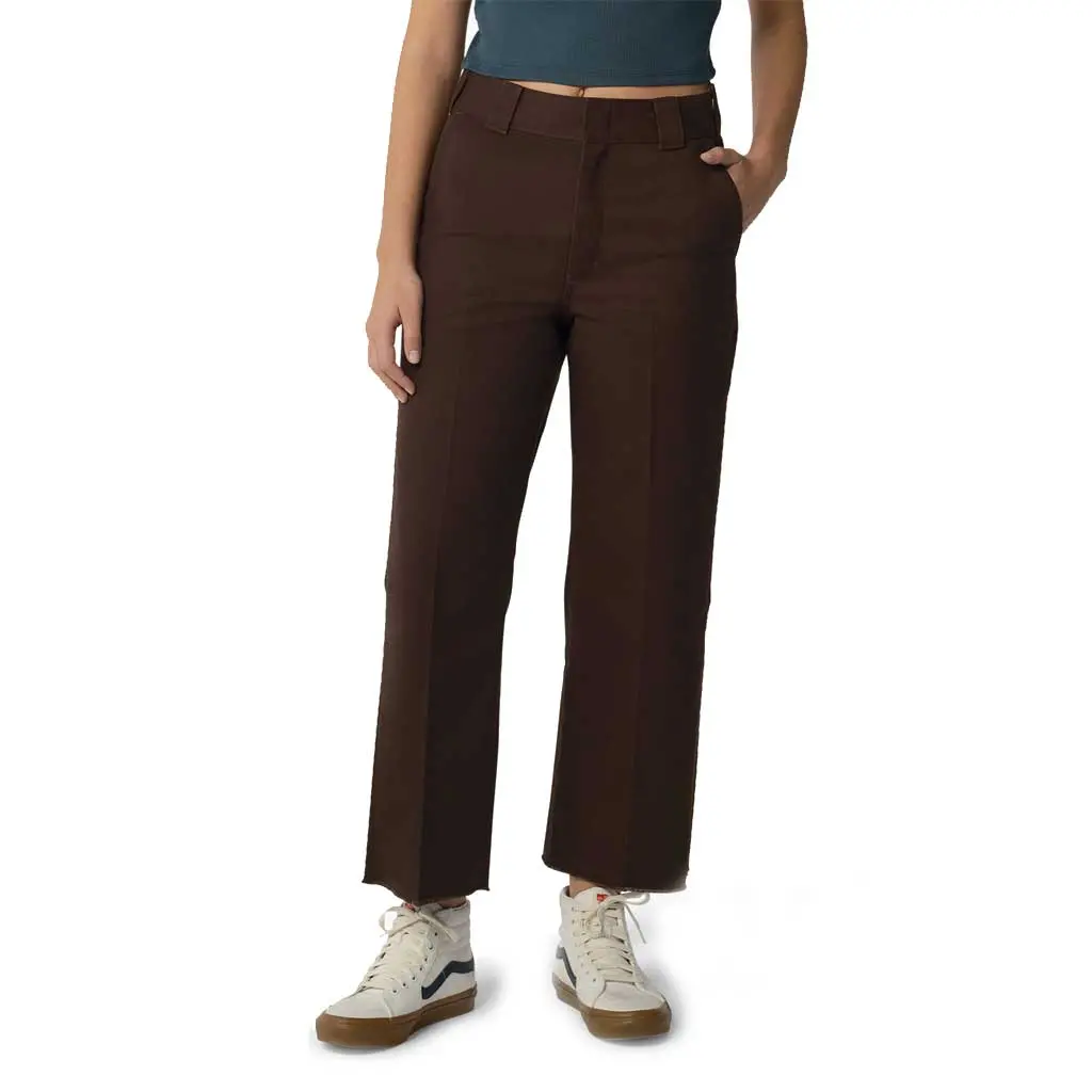 Dickies Women's Cropped Twill Ankle Pant - Rinsed Chocolate 1