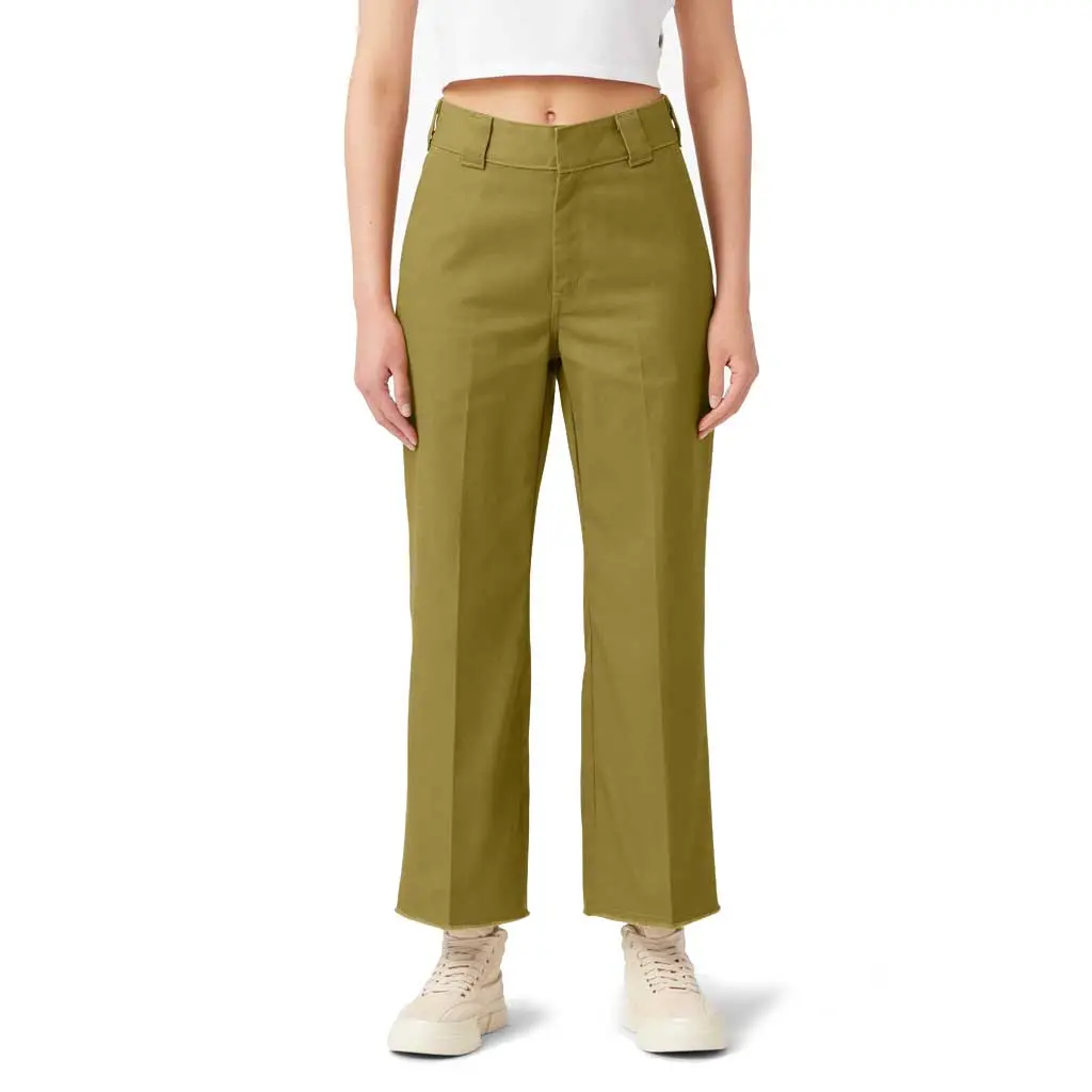 Dickies Women's Cropped Twill Ankle Pant - Rinsed Green Moss 1