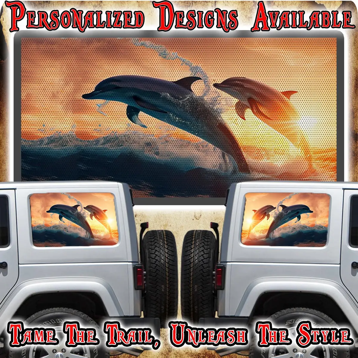 Jumping Dolphins Rear Quarter Window See Through Graphic. 1