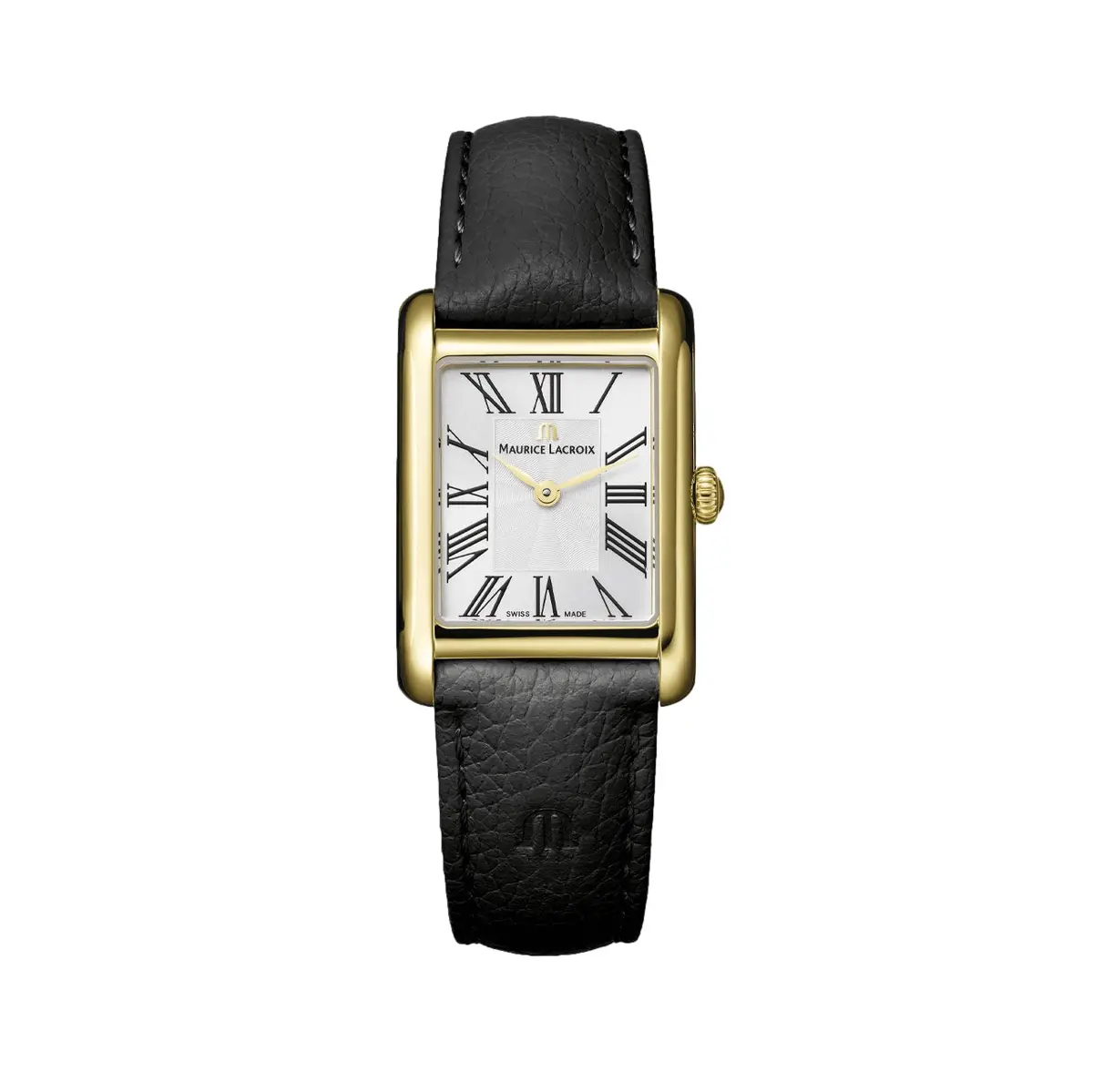 Fiaba Square Yellow Gold Pvd 24Mm - Silver On Leather Strap 1