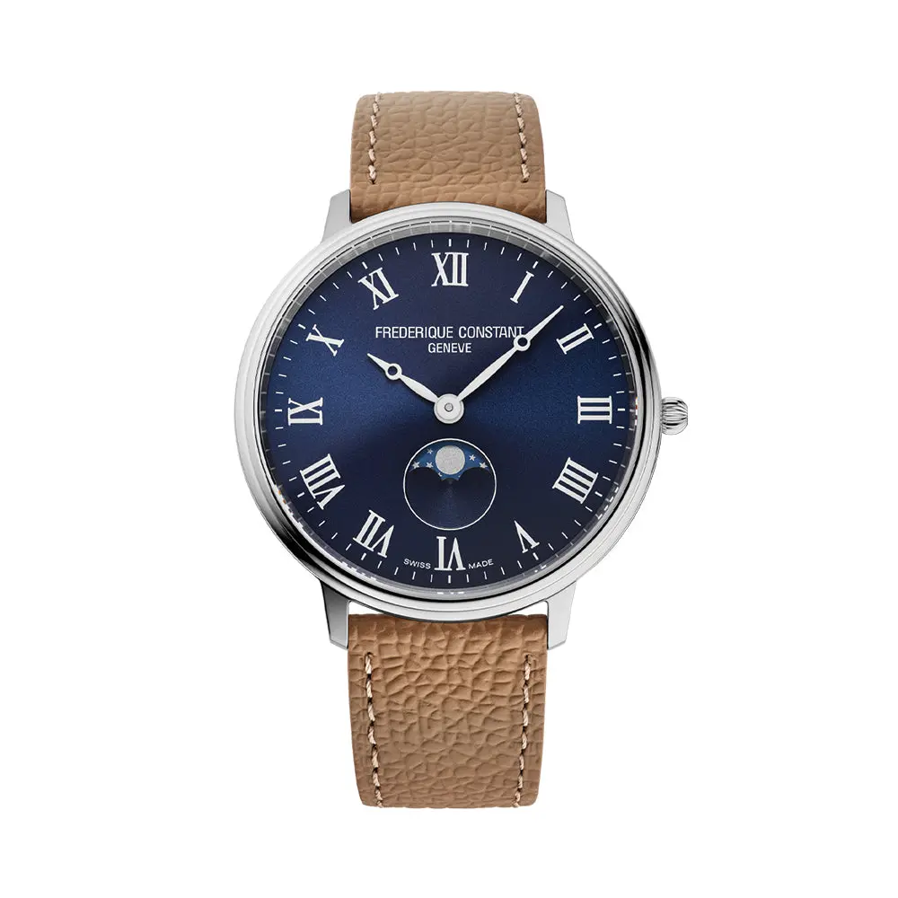 Classic Quartz Moonphase Steel 39Mm - Blue On Leather Strap 1