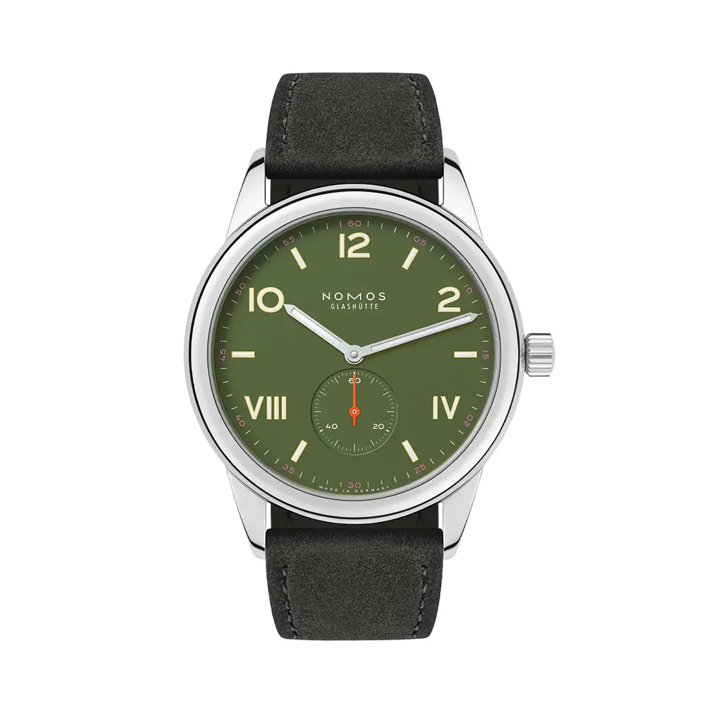 Club Campus Glass Back 38.5Mm - Olive On Leather Strap 1