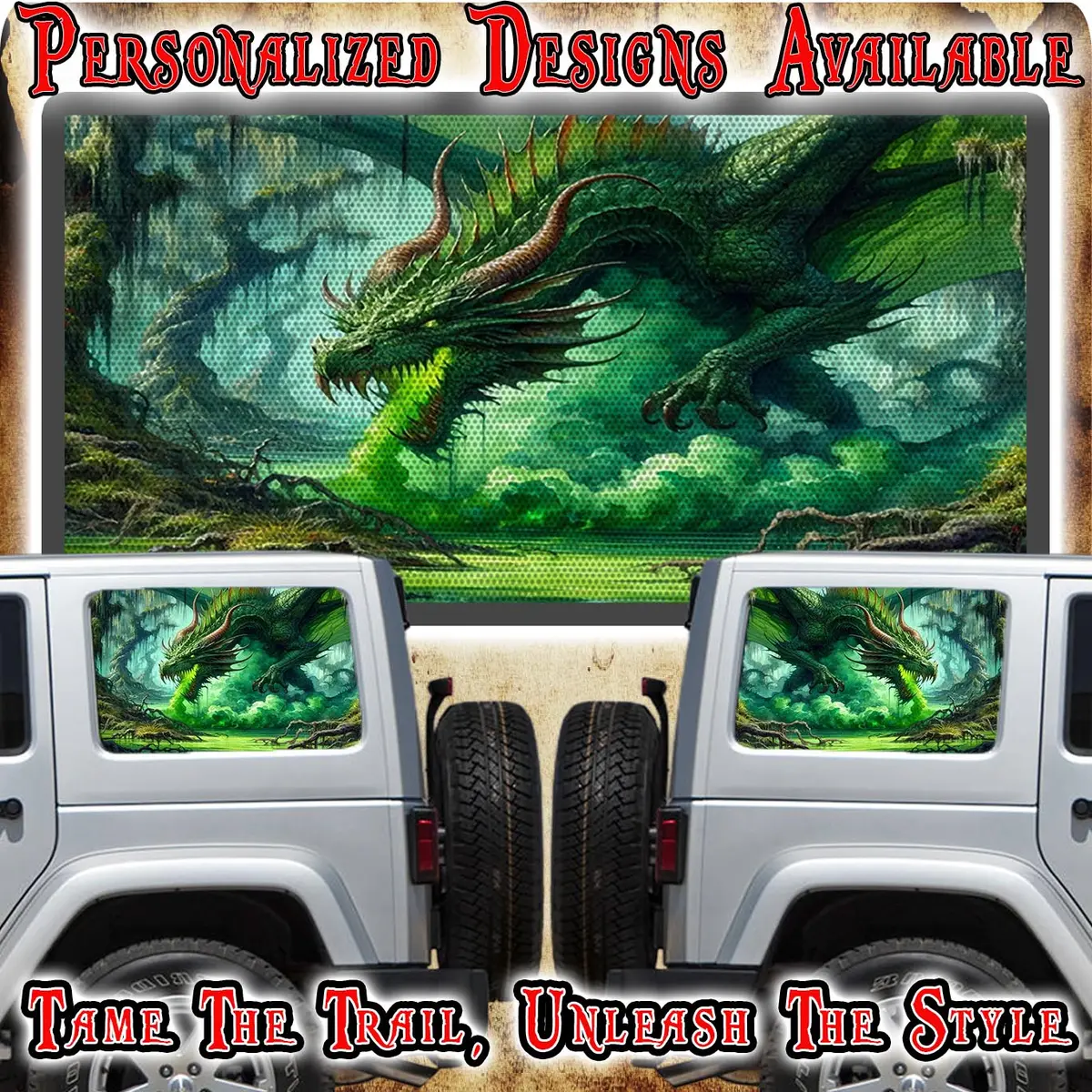 Green Dragon Patch Rear Quarter Window See Through Graphic. 1