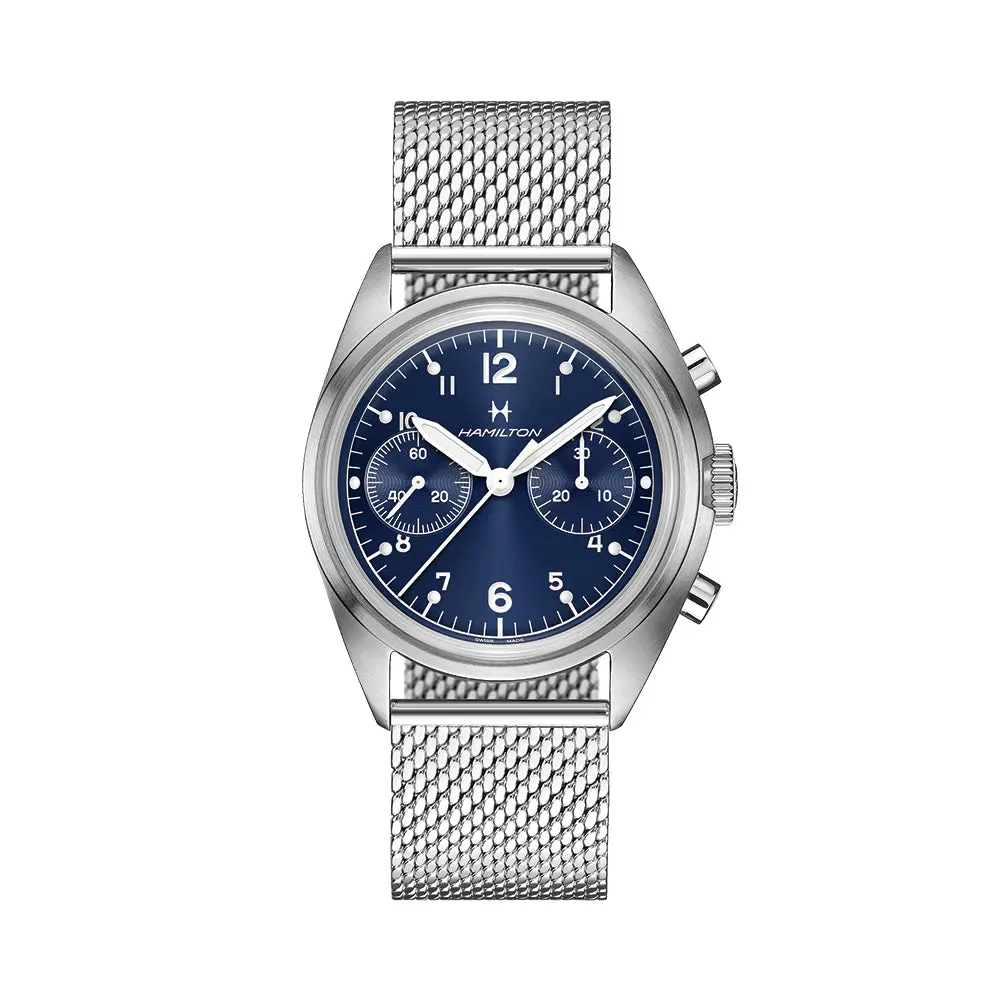 Khaki Aviation Pilot Pioneer Mechanical Chrono 40Mm - Blue On Bracelet 1