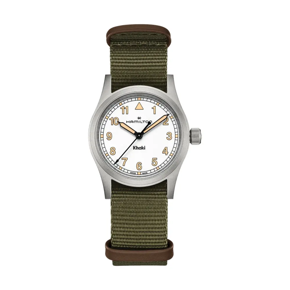 Khaki Field Quartz 33Mm - White On One-Piece Textile Strap 1