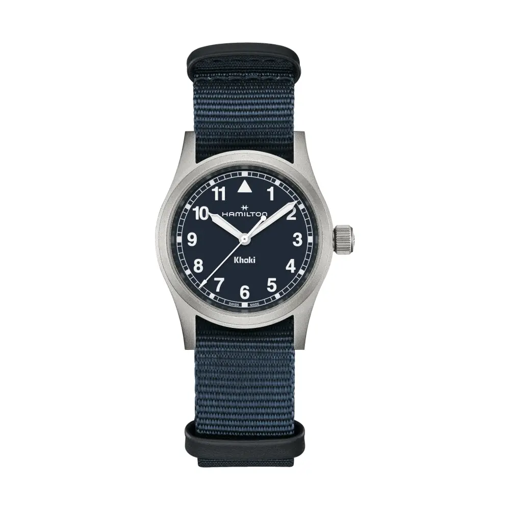 Khaki Field Quartz 33Mm - Blue On One-Piece Textile Strap 1