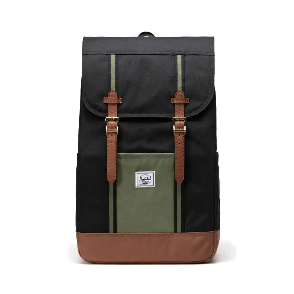 Herschel Retreat Backpack - Black/Four Leaf Clover/Saddle Brown 1