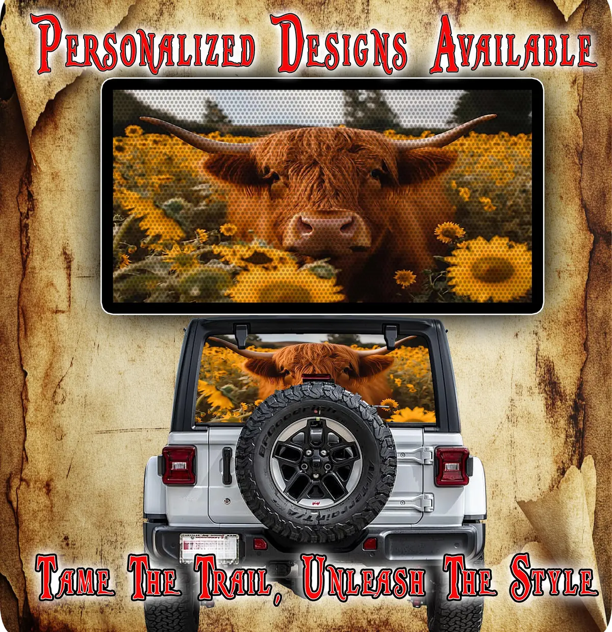 Highland Cow Rear Window See Through Graphic. 1