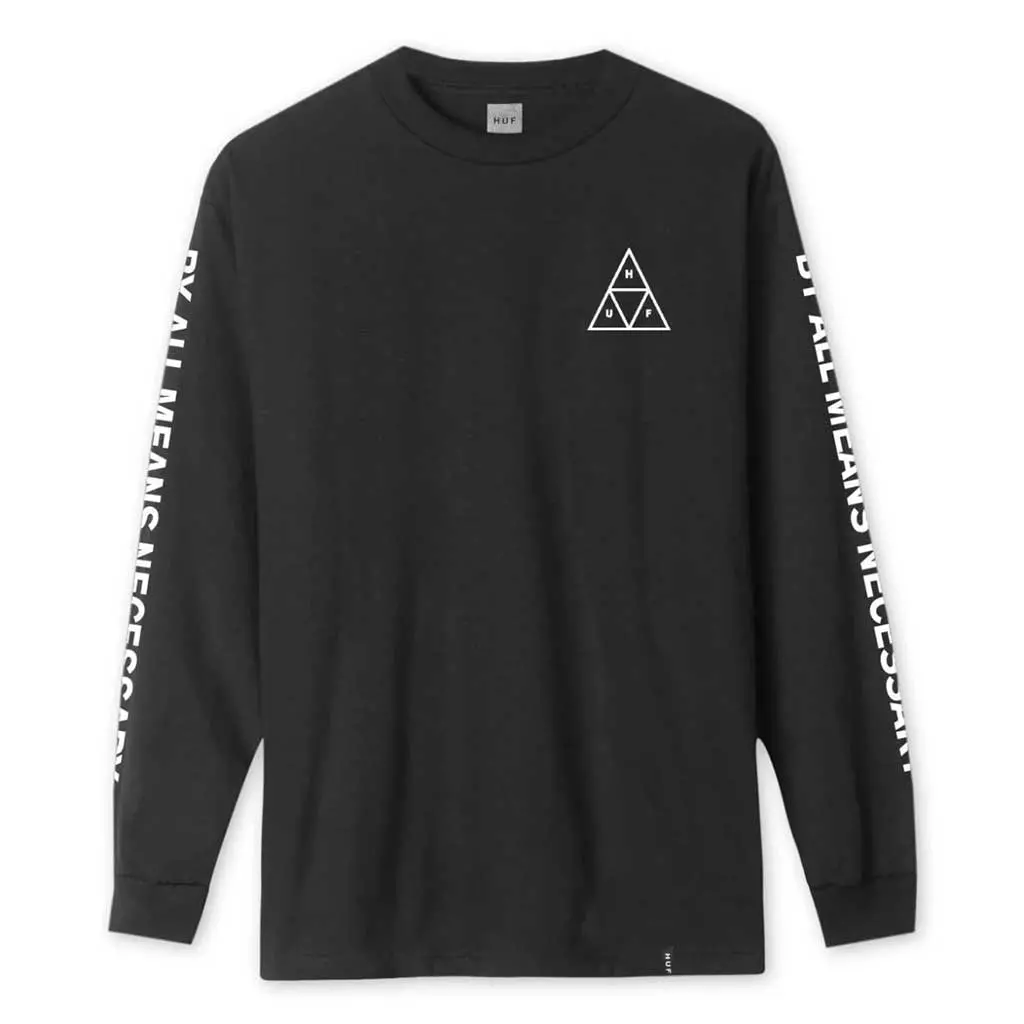 Huf Essentials Triple Triangle L/S Tee - Black 1
