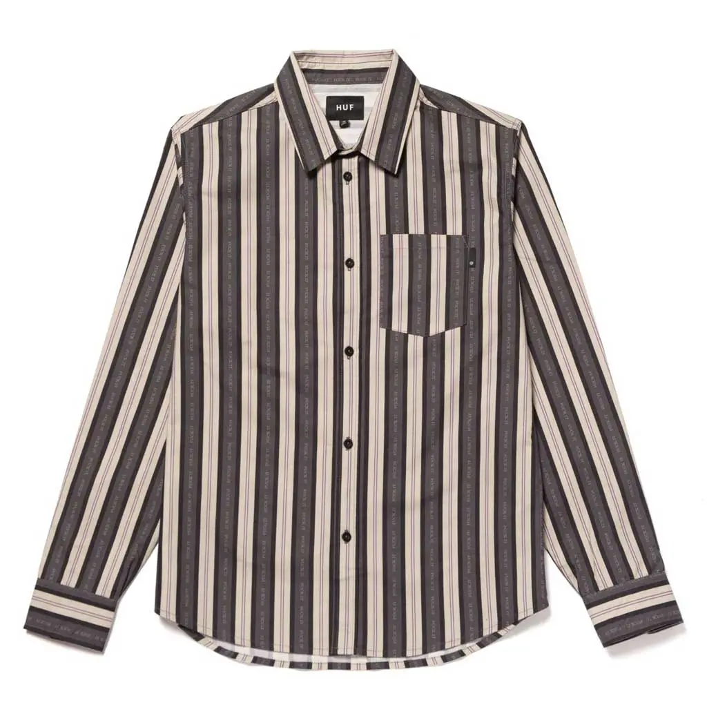 Huf Fuck It Stripe L/S Woven - Stone 1