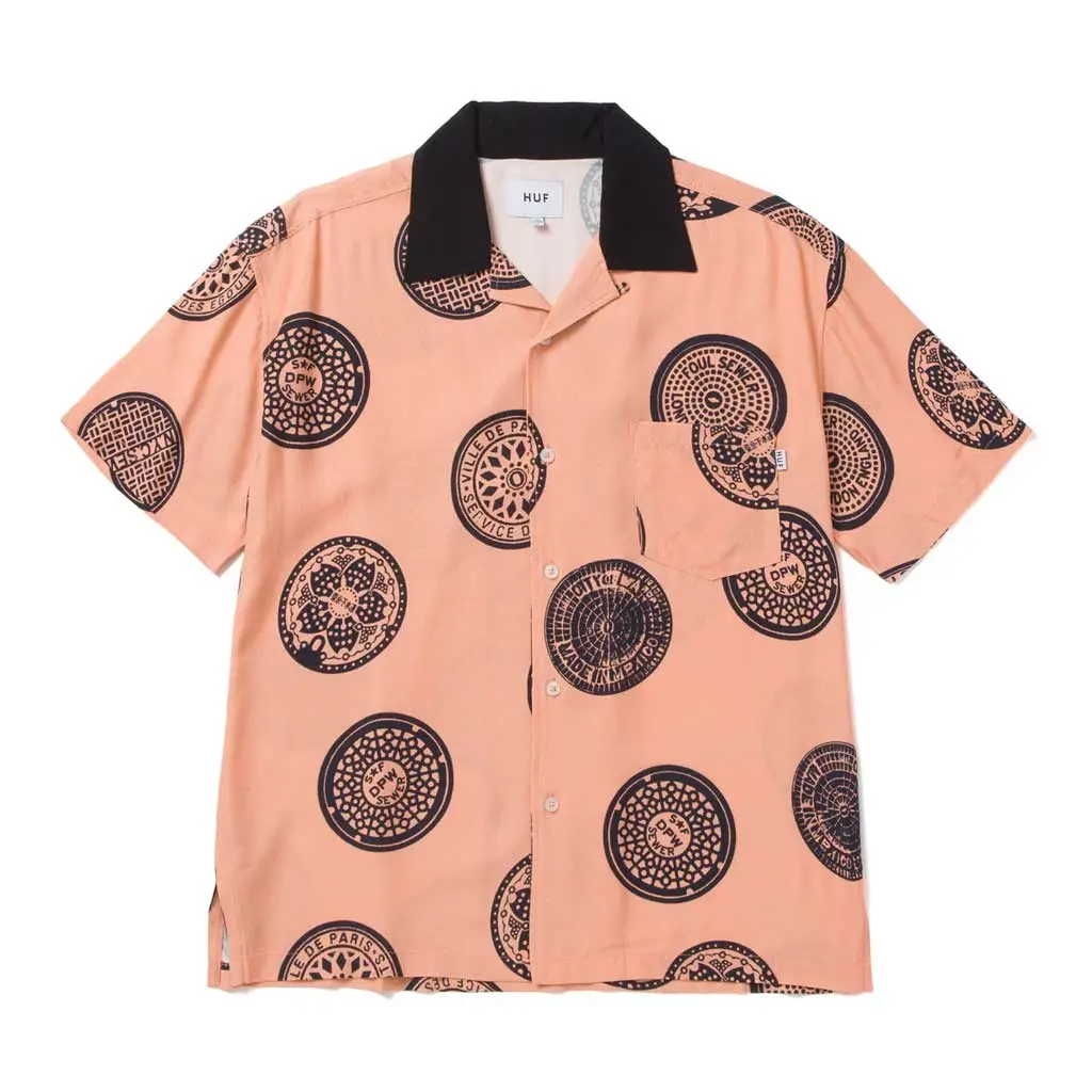 Huf Women's Drain Cover S/S Woven Top - Blush 1