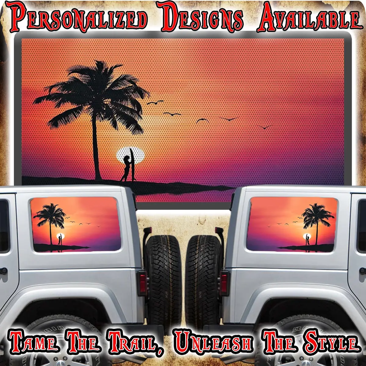 Surfs Up Beach Rear Quarter Window See Through Graphic. 1