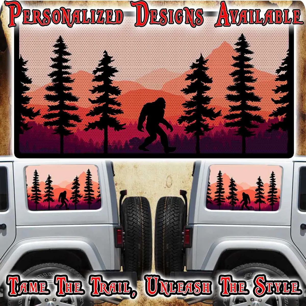 Bigfoot Cabin Rear Quarter Window See Through Graphic. 1
