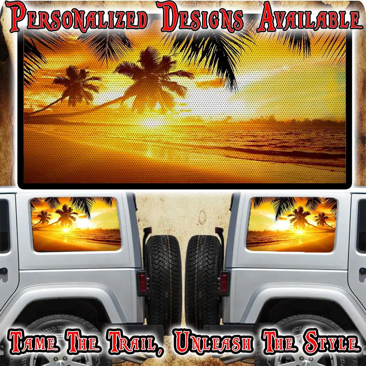Sunny Palms Rear Quarter Window See Through Graphic. 1