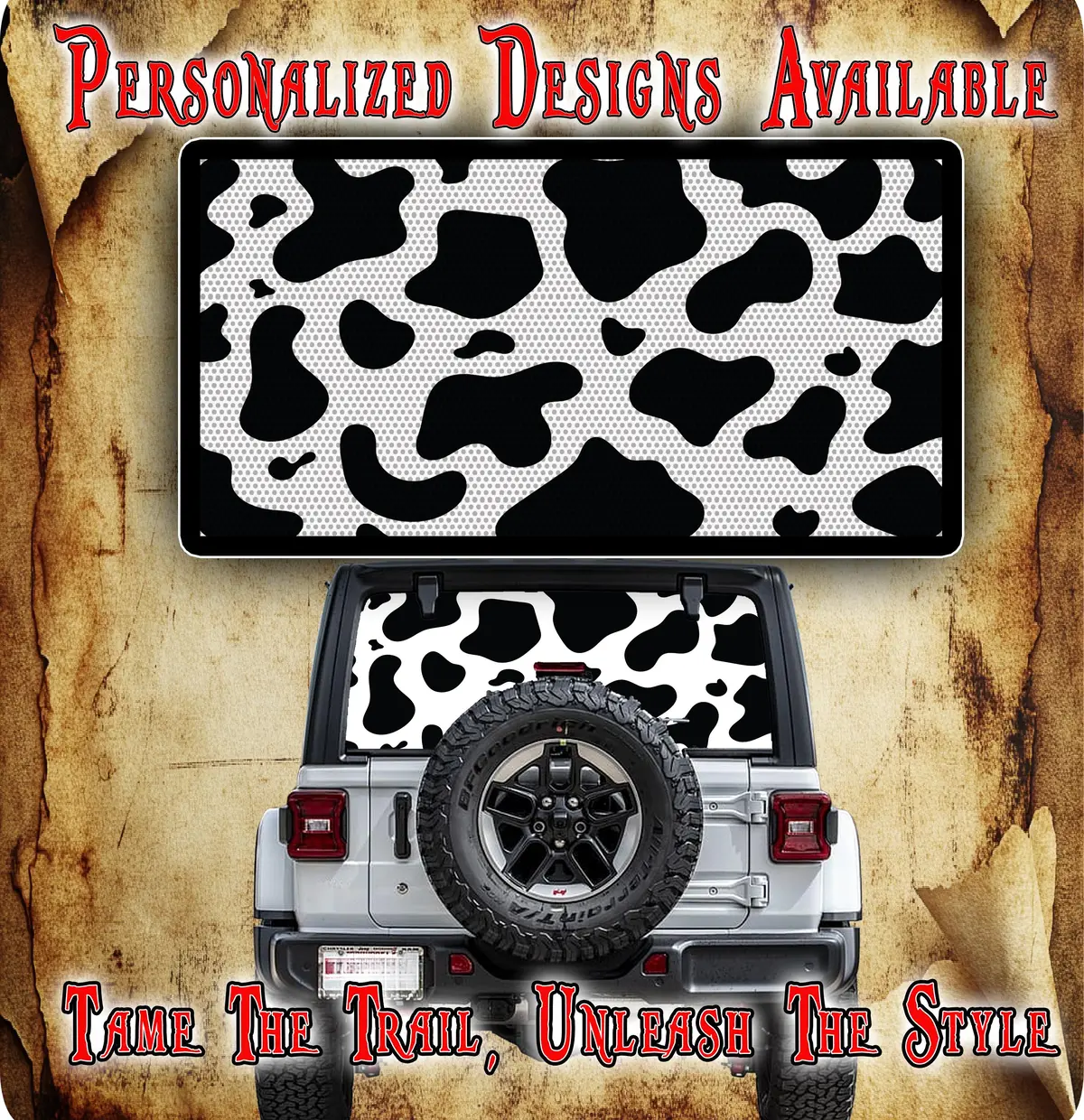 Cow Print Rear Window See Through Graphic. 1