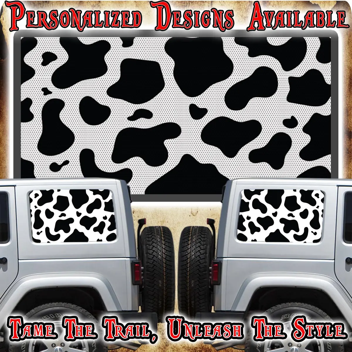 Cow Print Rear Quarter Window See Through Graphic. 1