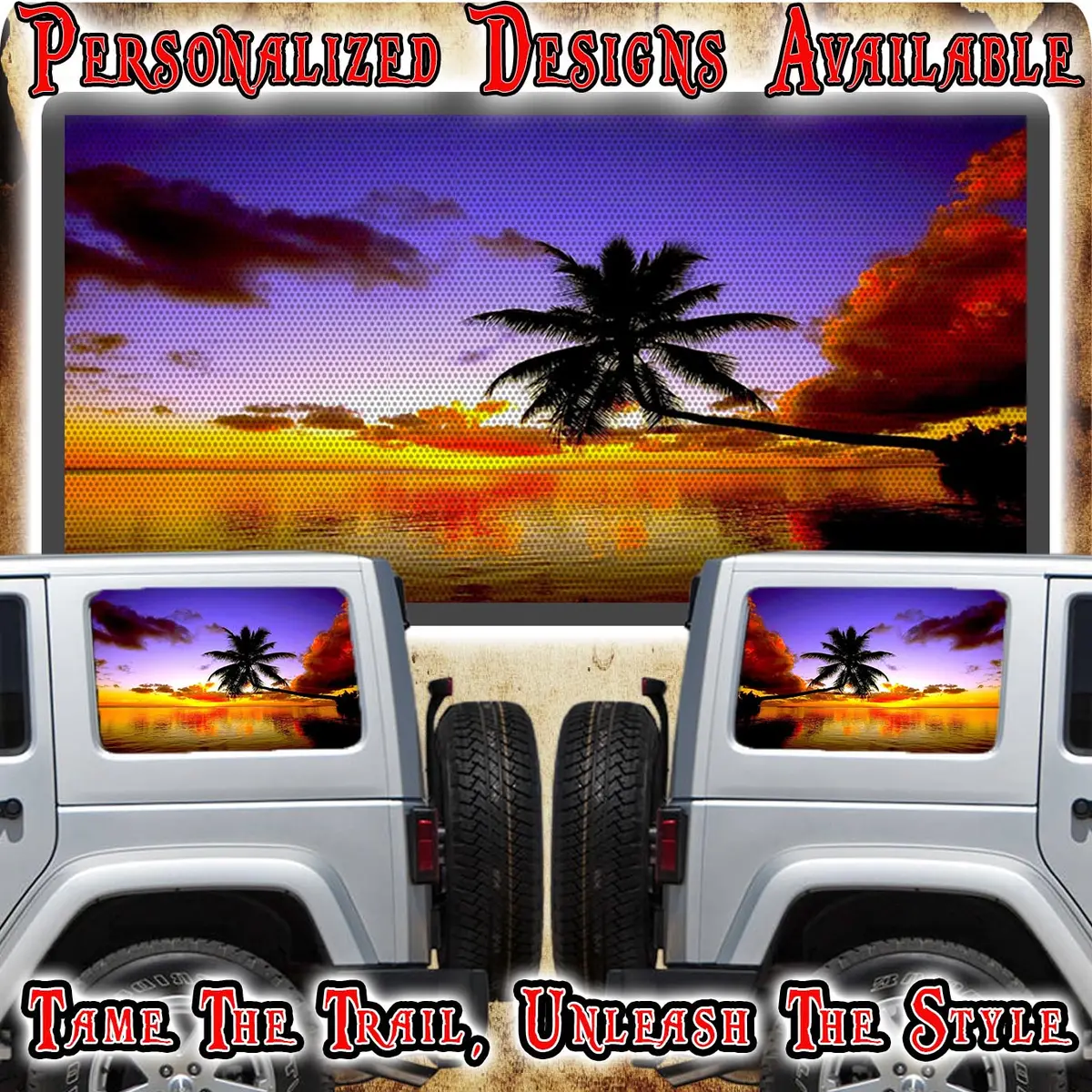 Sunset Palm Rear Quarter Window See Through Graphic. 1